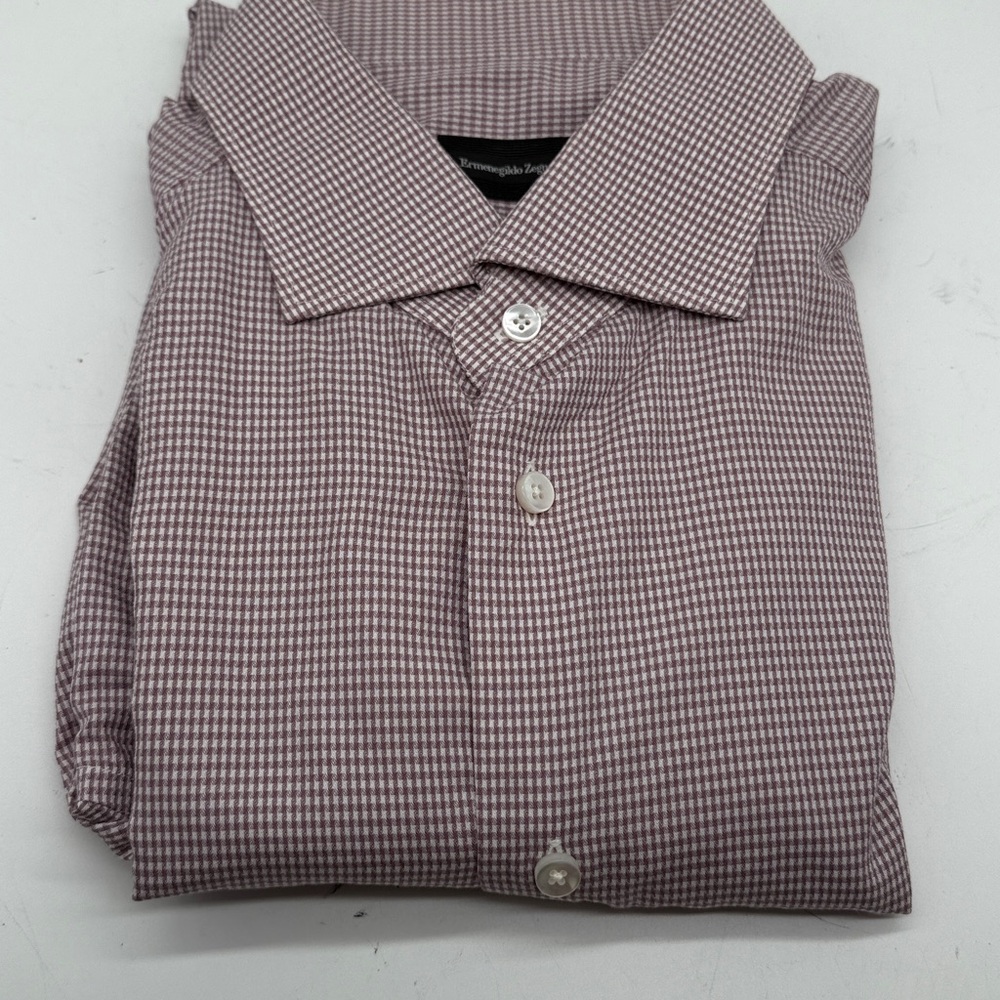 Ermenegildo Zegna Burgundy and White Checkered Shirt